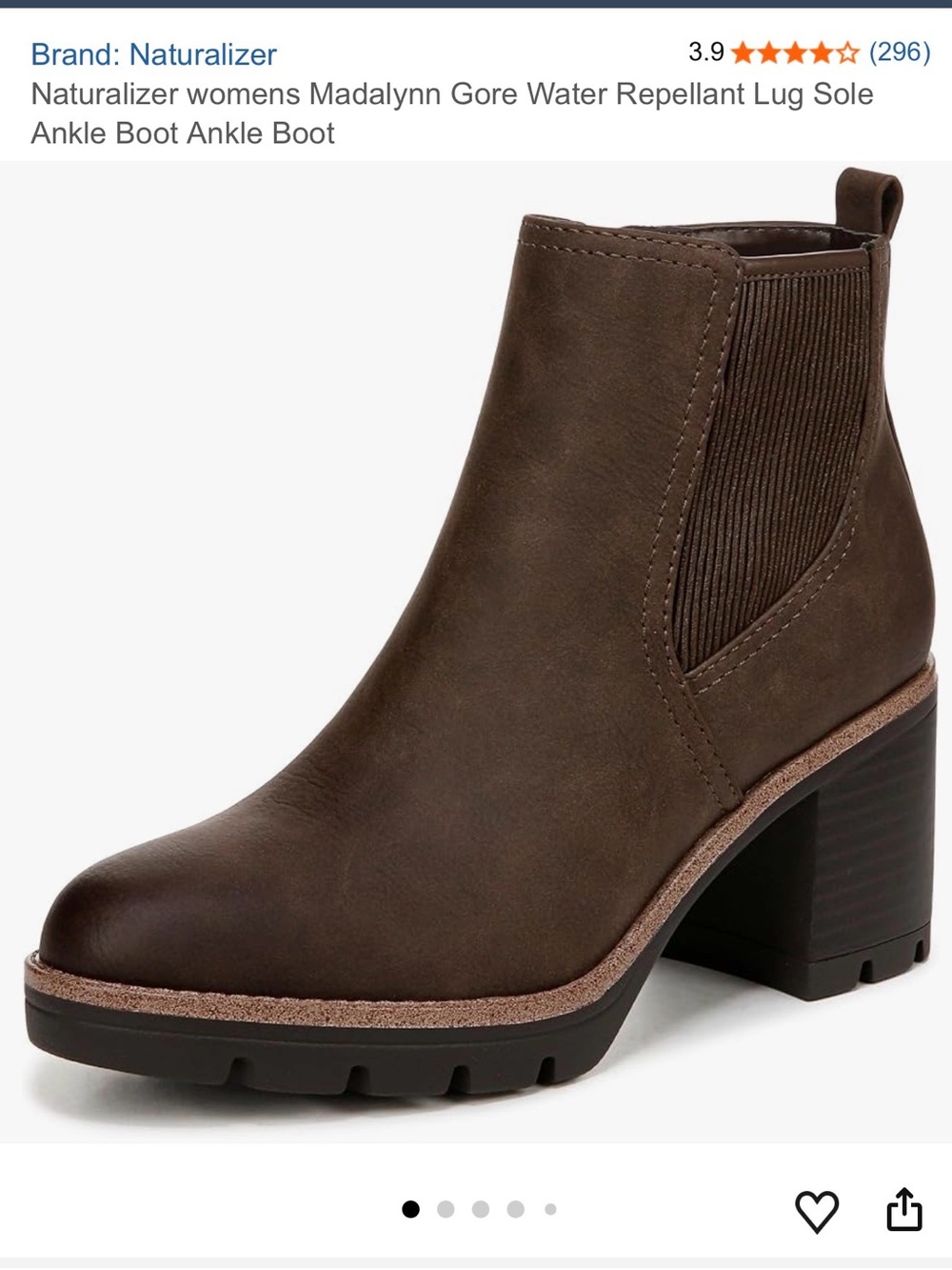 Naturalizer Women’s Madalynn Gore water repellent Brown Suede Ankle Chelsea Boot